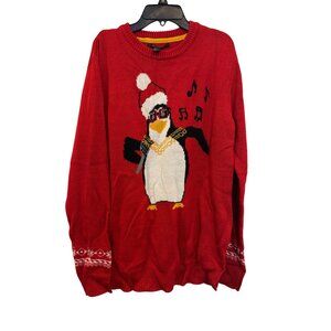 21 Men Penguin Christmas Sweater Mens Size S Red Knit Novelty Winter Holiday Des